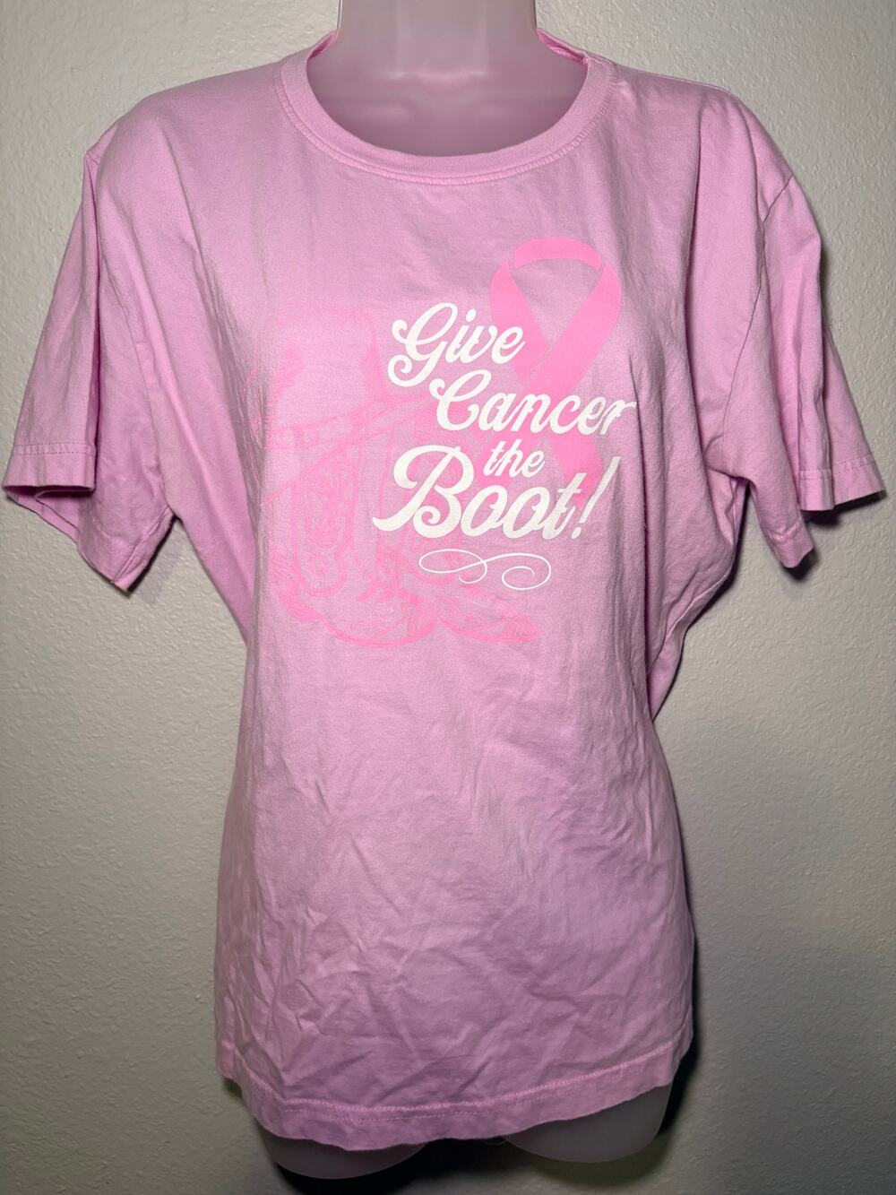 LAT Give Cancer The Boot Breast Cancer Pink Graphic Tee Western XL